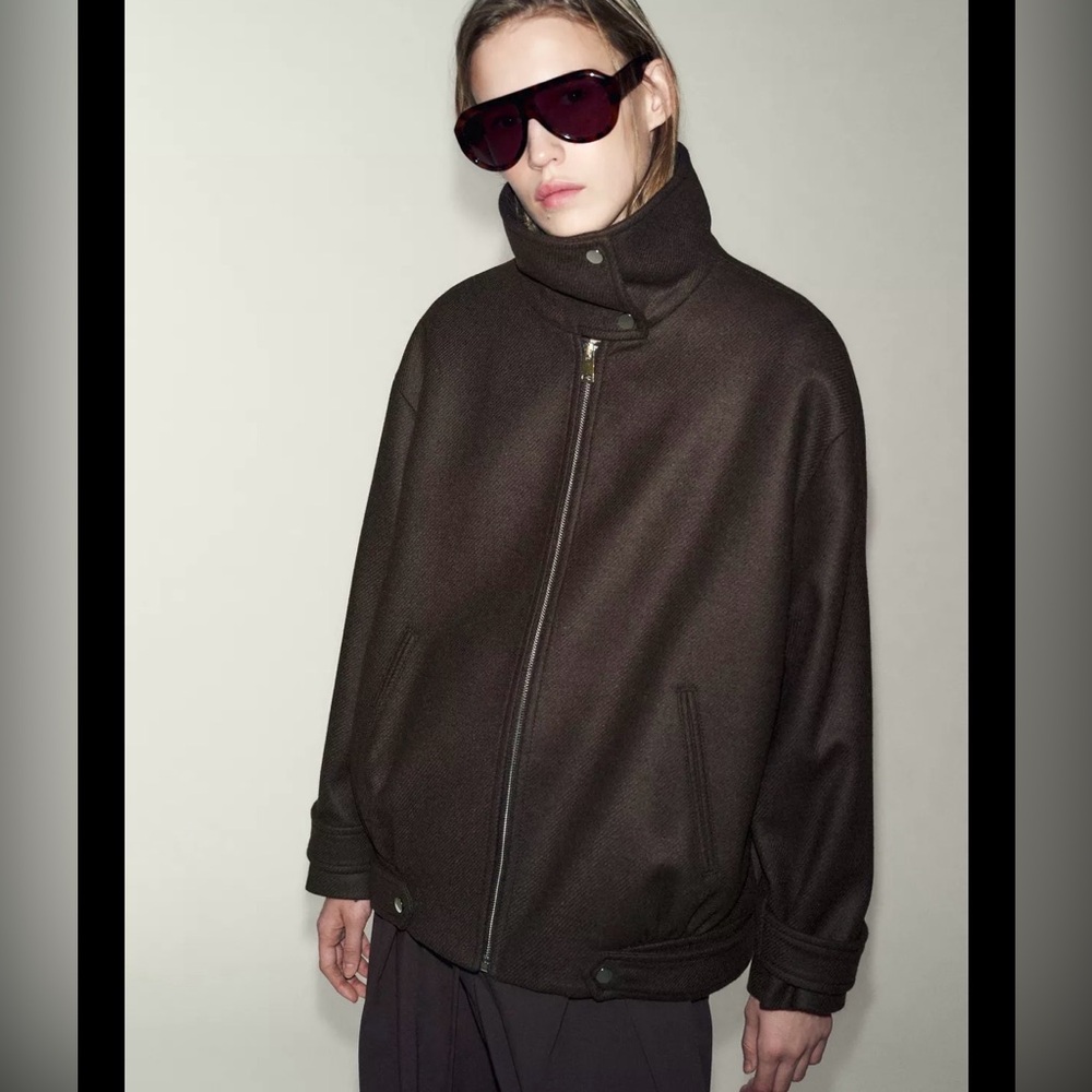 NWT Wool Blend Bomber Jacket w/ High Neck
